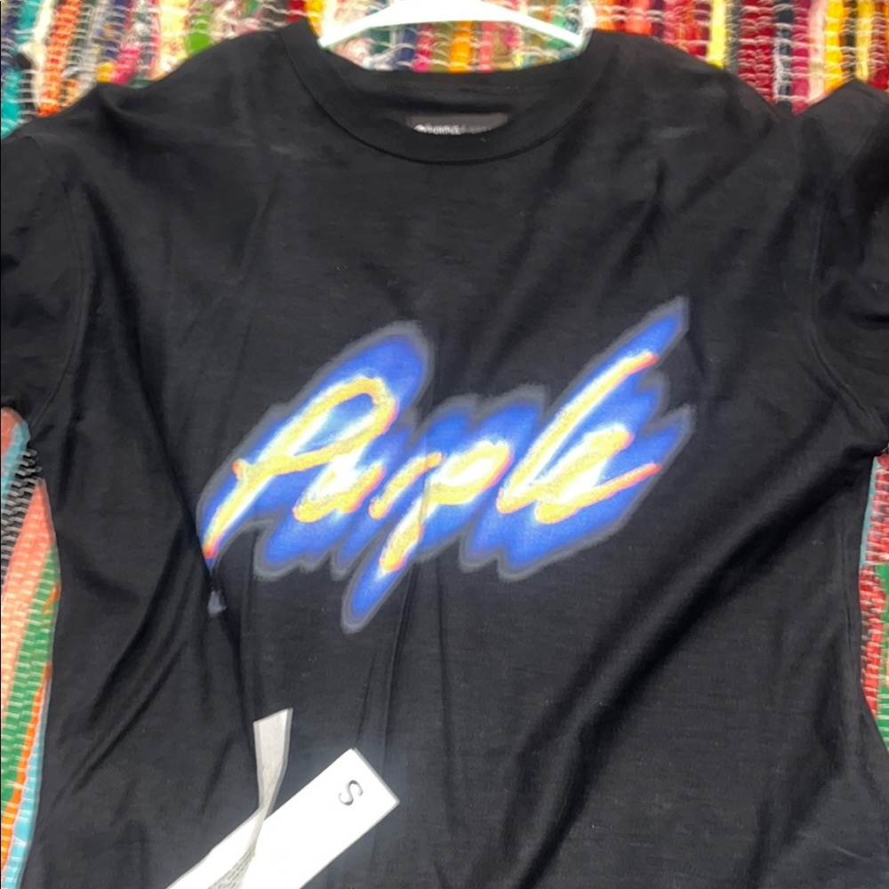 Black T-Shirt with Blue and Yellow Graphic